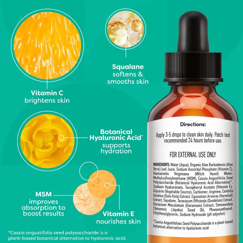 Vitamin C Facial Serum, Anti-Aging Blend for Brighter-Looking Skin with Soothing Squalane, 1 fl oz